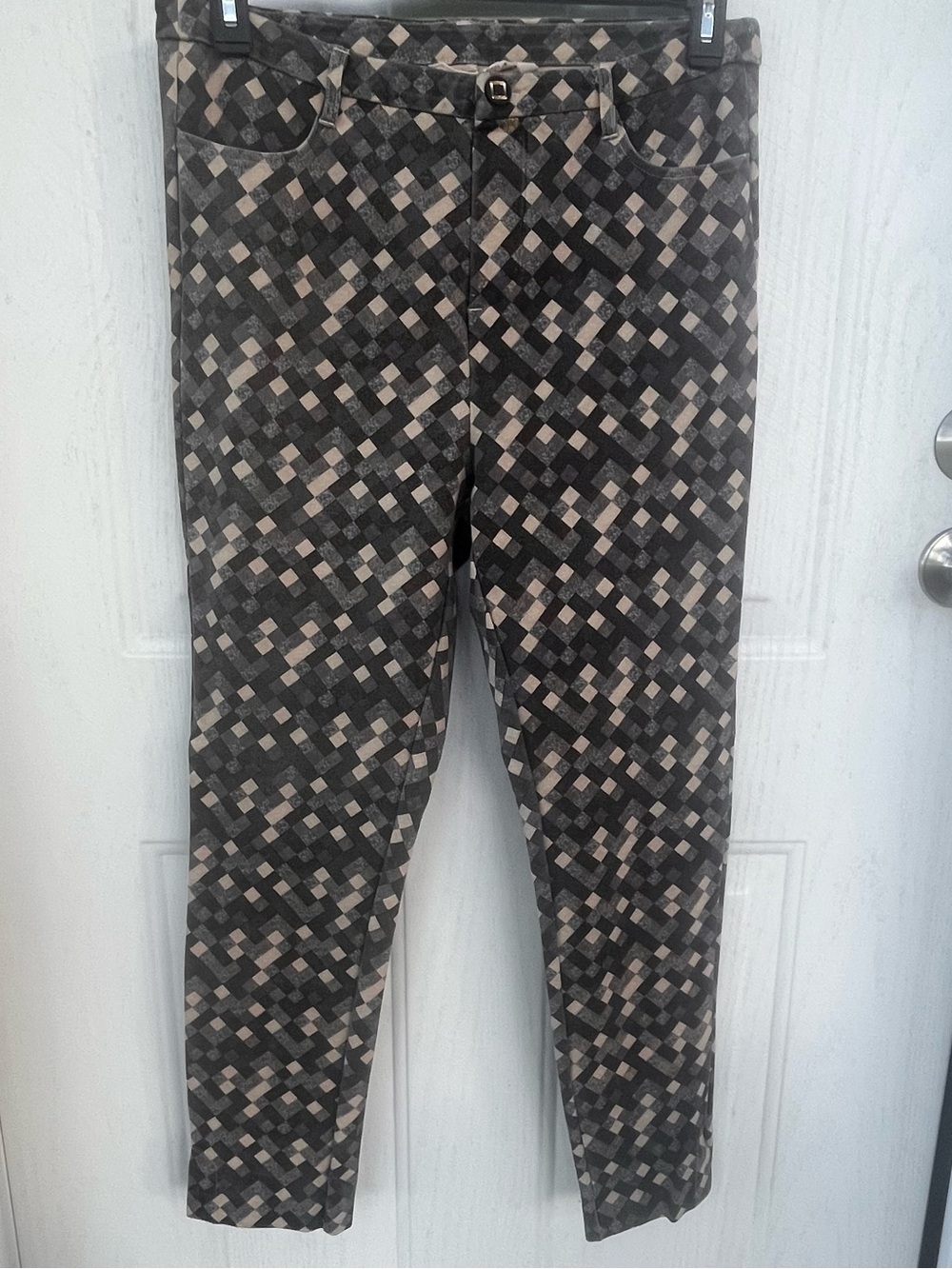 Soft Surroundings Wom Geometric Mosaica Print Pull On Pants - Black & Cream Sz L